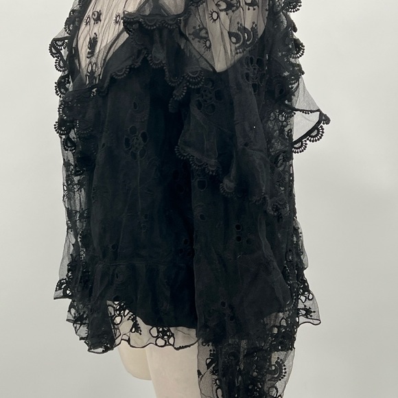 CHLOÉ ~ CHLOÉ LACE BLACK LONG SLEEVE BLOUSE WITH BAND COLLAR FLORAL DETAIL - Picture 4 of 16